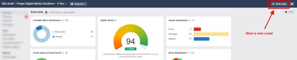 Ahrefs New Site Crawl Site Audit Tool