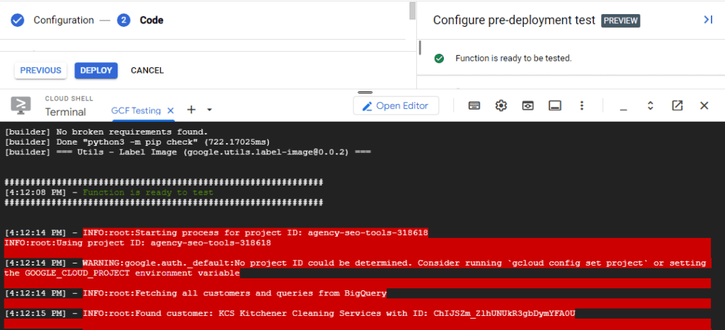 debugging verbose output google cloud shell terminal